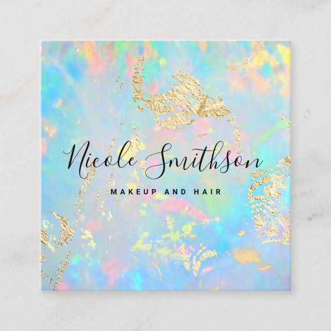 faux iridescence and FAUX gold foil details opal Square Business Card (Front)