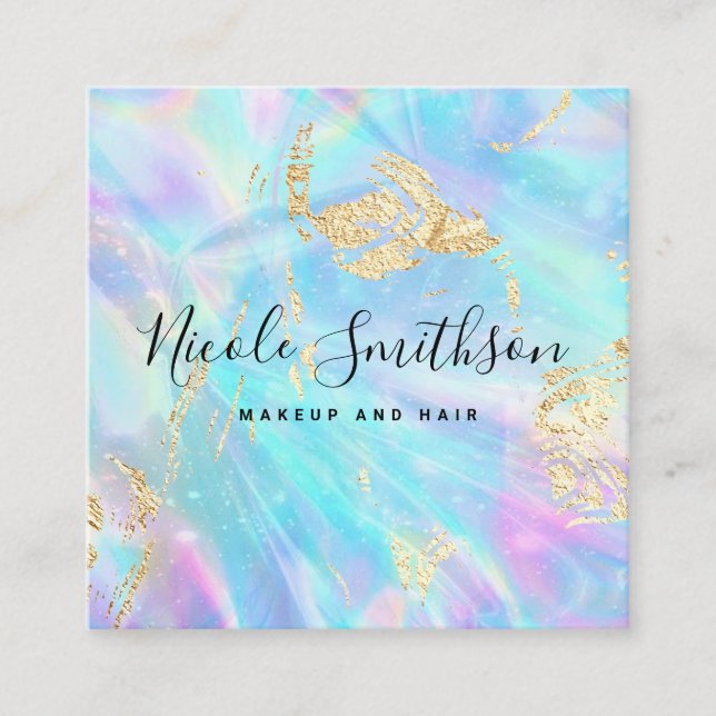 faux iridescence and FAUX gold foil details Square Business Card (Front)