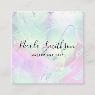 faux iridescence liquid marble square business card