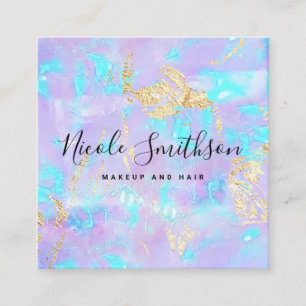 faux iridescence purple opal square business card