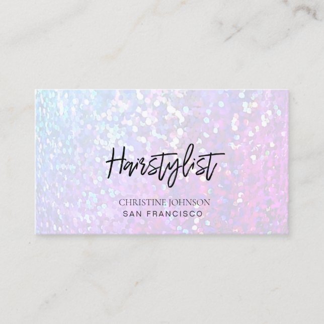 faux iridescent bokeh hairstylist business card (Front)