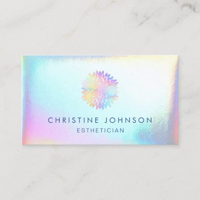 faux iridescent effect dahlia logo aesthetician business card (Front)