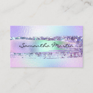 Faux Iridescent Foil and Glitter Brush Stroke Business Card