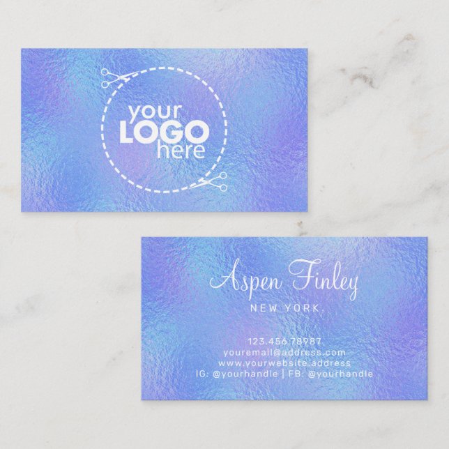 Faux Iridescent Foil Elegant  - Logo Business Card (Front/Back)