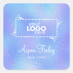 Faux Iridescent Foil Elegant Logo Square Sticker