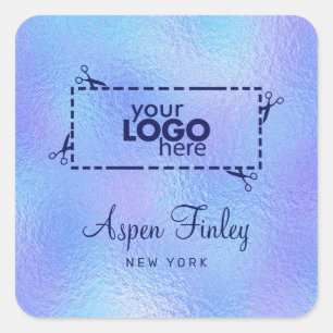 Faux Iridescent Foil Elegant Logo Square Sticker
