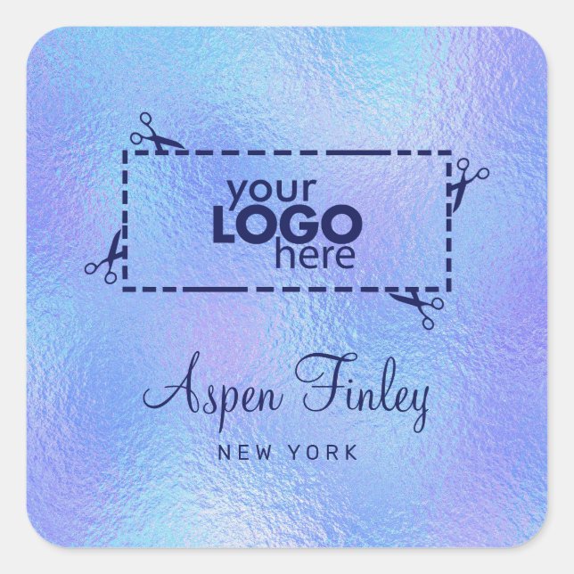 Faux Iridescent Foil Elegant Logo Square Sticker (Front)