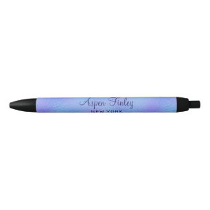 Faux Iridescent Foil Elegant Name Black Ink Pen