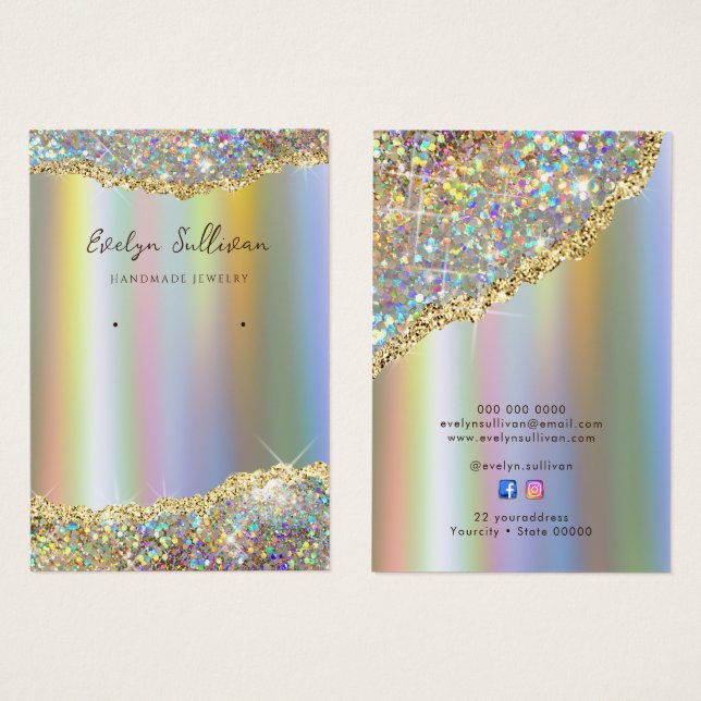 Faux iridescent glitter foil jewellery display car (Front & Back)