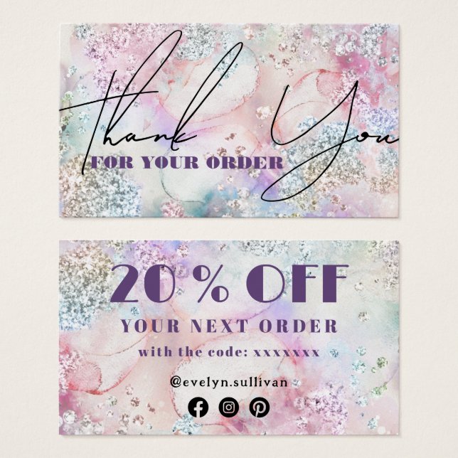 Faux iridescent glitter watercolor discount card (Front & Back)