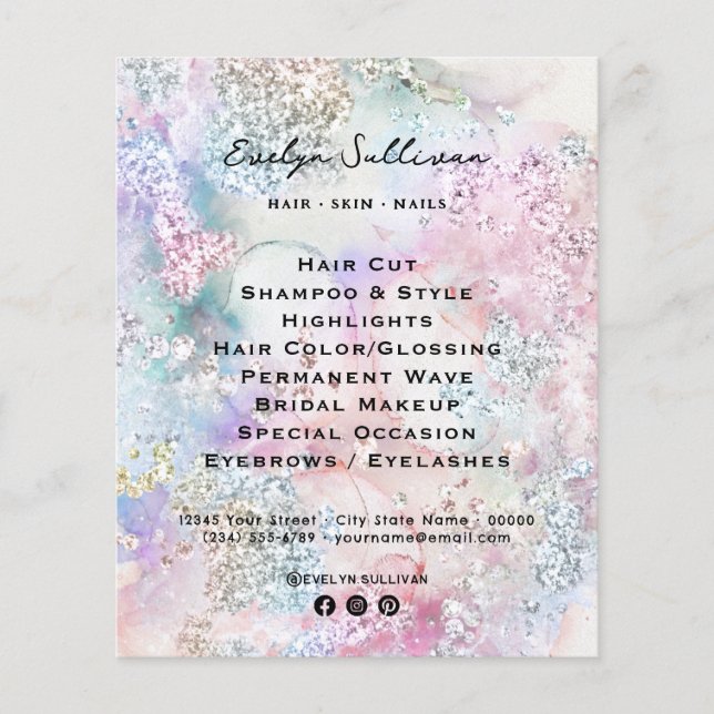 Faux iridescent glitter watercolor flyer (Front)