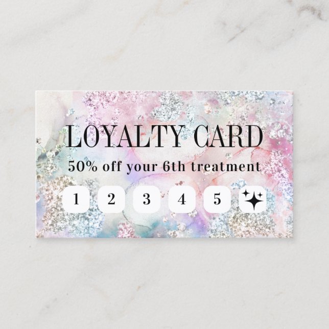 Faux iridescent glitter watercolor loyalty card (Front)