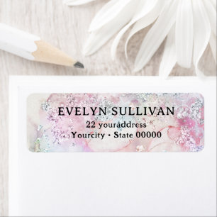 Faux iridescent glitter watercolor return address