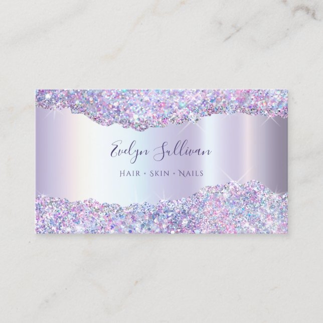 Faux iridescent lavender glitter foil business card (Front)