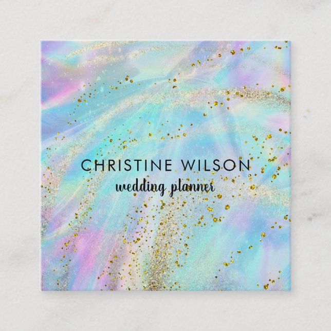 faux iridescent marble FAUX glitter details Square Business Card (Front)