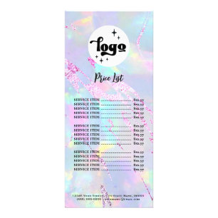 faux iridescent opal purple foil price list rack card