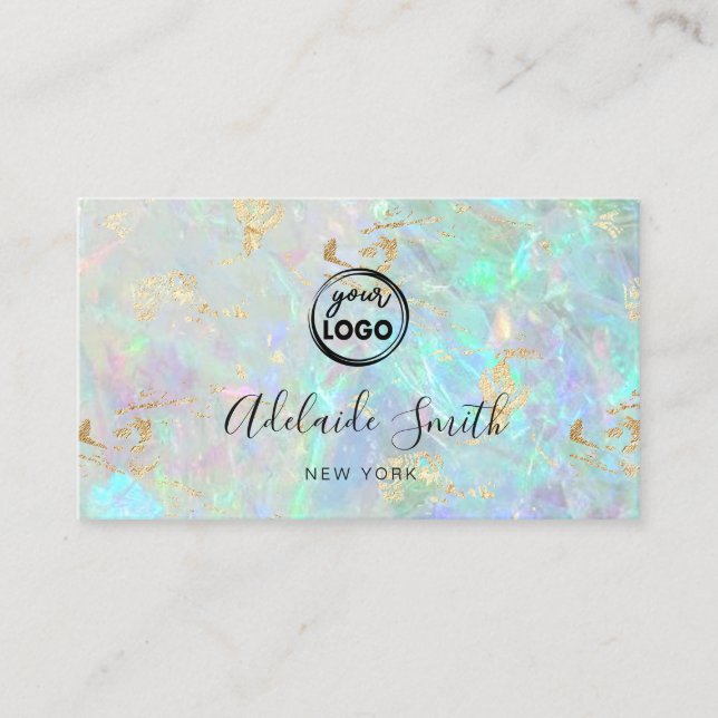 FAUX iridescent opal stone background Business Card (Front)