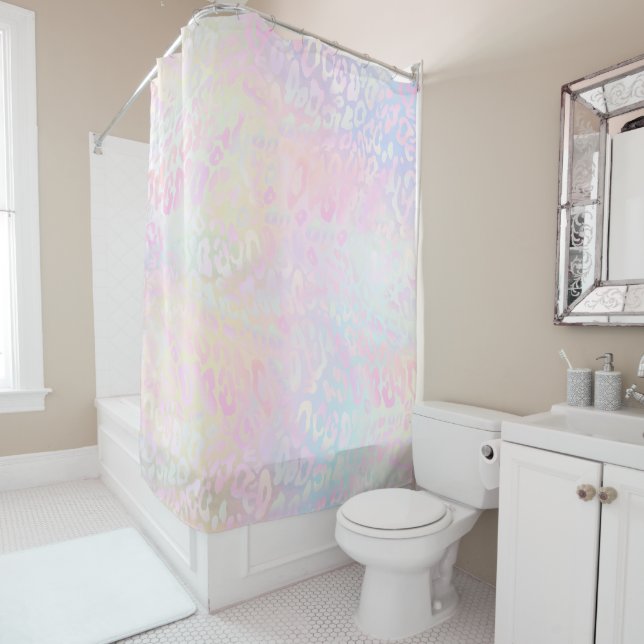 FAUX iridescent pastel leopard pattern Shower Curt Shower Curtain (In Situ)