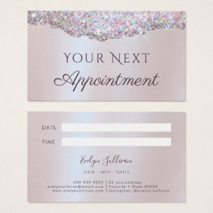 Faux iridescent pink glitter foil appointment card