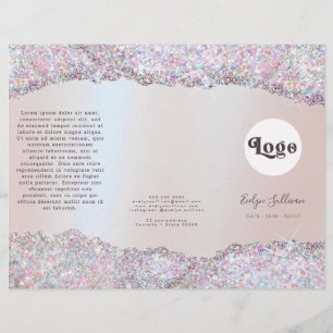 Faux iridescent pink glitter foil brochure
