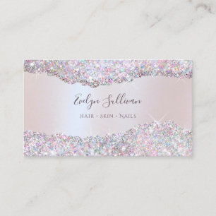 Faux iridescent pink glitter foil business card