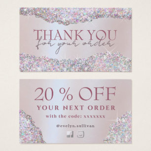 Faux iridescent pink glitter foil discount card