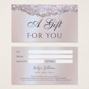 Faux iridescent pink glitter foil gift card