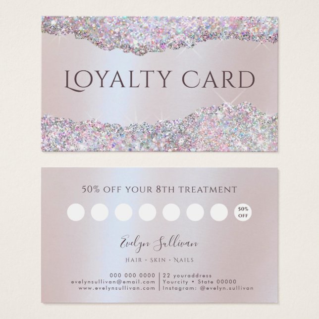 Faux iridescent pink glitter foil loyalty card (Front & Back)