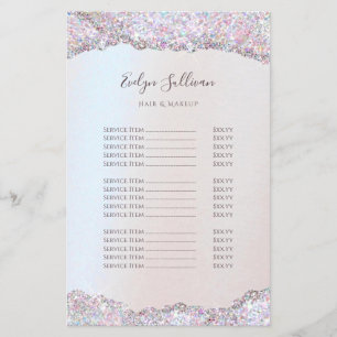 Faux iridescent pink glitter foil price list flyer