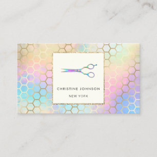 faux iridescent scissors logo business card