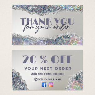 Faux iridescent silver glitter discount card