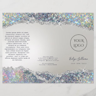 Faux iridescent silver glitter foil brochure