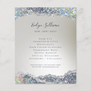 Faux iridescent silver glitter foil flyer