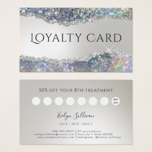 Faux iridescent silver glitter foil loyalty card