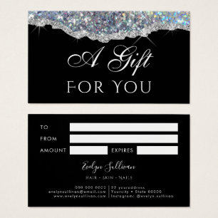 Faux iridescent silver glitter sequin gift card