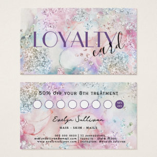 Faux iridescent watercolor glitter loyalty card