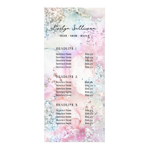 Faux iridescent watercolor glitter price list rack card