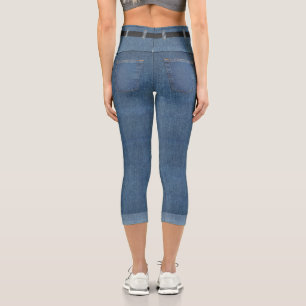Faux Jeans Capri Leggings