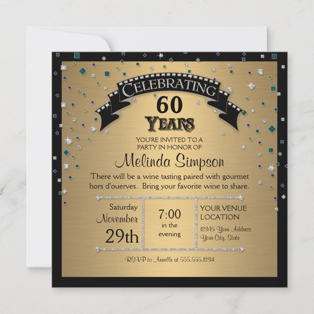 Faux Jewel Confetti Party Birthday Celebration Invitation (Front)