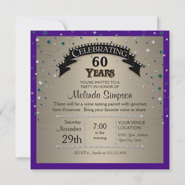 Faux Jewel Confetti Party Birthday Celebration Invitation (Front)