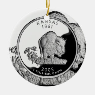 Faux Kansas State Quarter Ceramic Tree Decoration