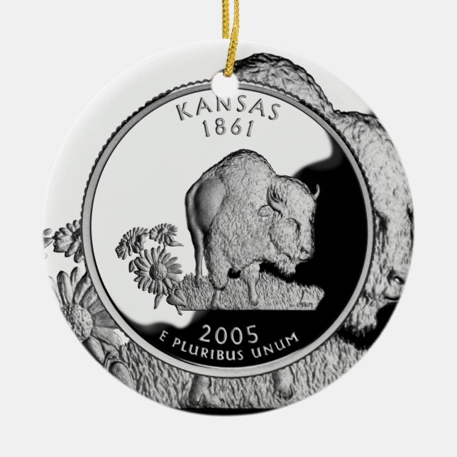 Faux Kansas State Quarter Ceramic Tree Decoration (Front)