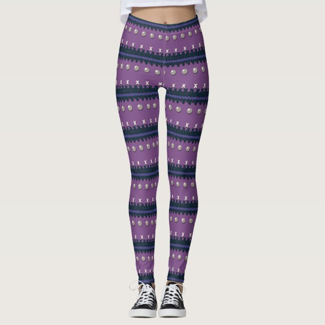 Faux Knitted Ugly Purple Christmas Leggings (Front)