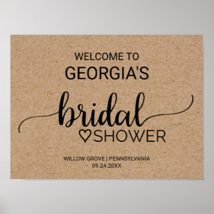 Faux Kraft Calligraphy Bridal Shower Welcome Poster