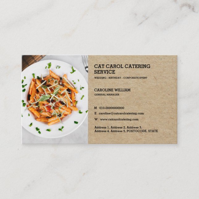 Faux Kraft Custom Formal Food Business Catering Card (Front)