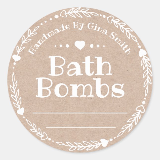 Faux Kraft For Handmade Bath Bomb Classic Round Sticker (Front)
