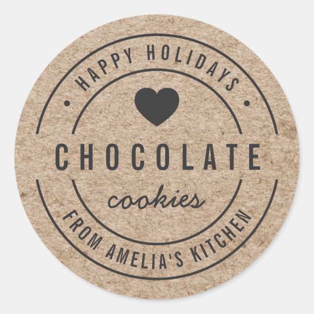 Faux Kraft Homemade Goods Kitchen Happy Holidays Classic Round Sticker (Front)