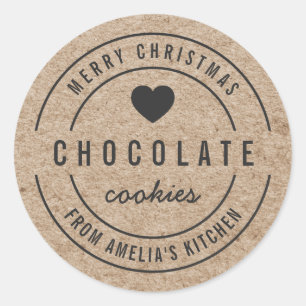 Faux Kraft Homemade Goods Kitchen Merry Christmas Classic Round Sticker
