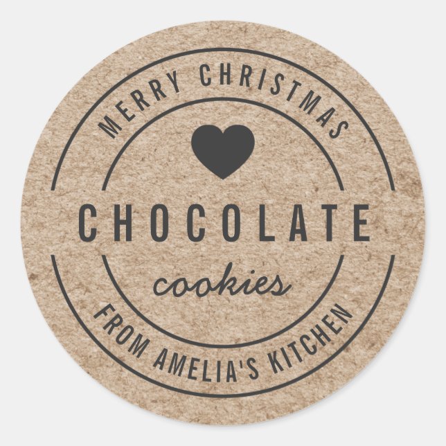 Faux Kraft Homemade Goods Kitchen Merry Christmas Classic Round Sticker (Front)