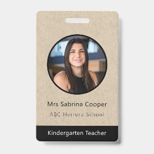 Faux Kraft Minimalist ID Card Photo Name Logo Badge